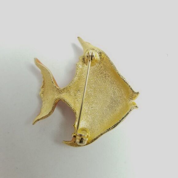 Vintage Orange Yellow Enamel Angel Fish Shape Brooch, Retro Animal Lapel Pin - Picture 4 of 6